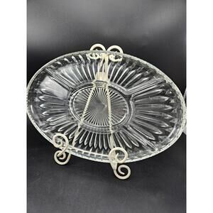Vintage Jeannette Glass Clear Sunburst Star Sandwich Tray 13" Platter HEAVY 4lb